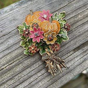 ⚜️Napier Fall Harvest Pumpkins & Floral Bouquet Crystal Pin Brooch! NWOT!